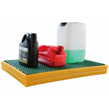 Cuvette de r&eacute;tention avec caillebotis finition PE &agrave; poser sur rayonnage - 55 l