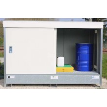 Cuve fermée finition PE pour 1 cubi de 1000 l avec toit fixeArmoire ECOPACK avec porte hauteur standard pour 2 cubi de 1000 l 