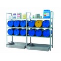 Module d'extention pour rayonnage rétention 150 l pour stockage de 6 fûts de 60 l horizontaux 1/1 + plan de pose