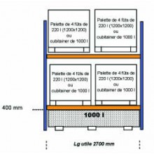 Bac pour rayonnage à poser au sol finition acier volume 1000 l